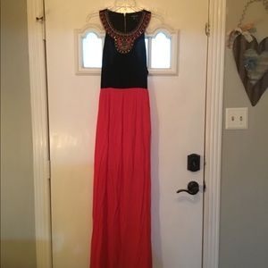 Long red and black dress.  Perfect for Christmas